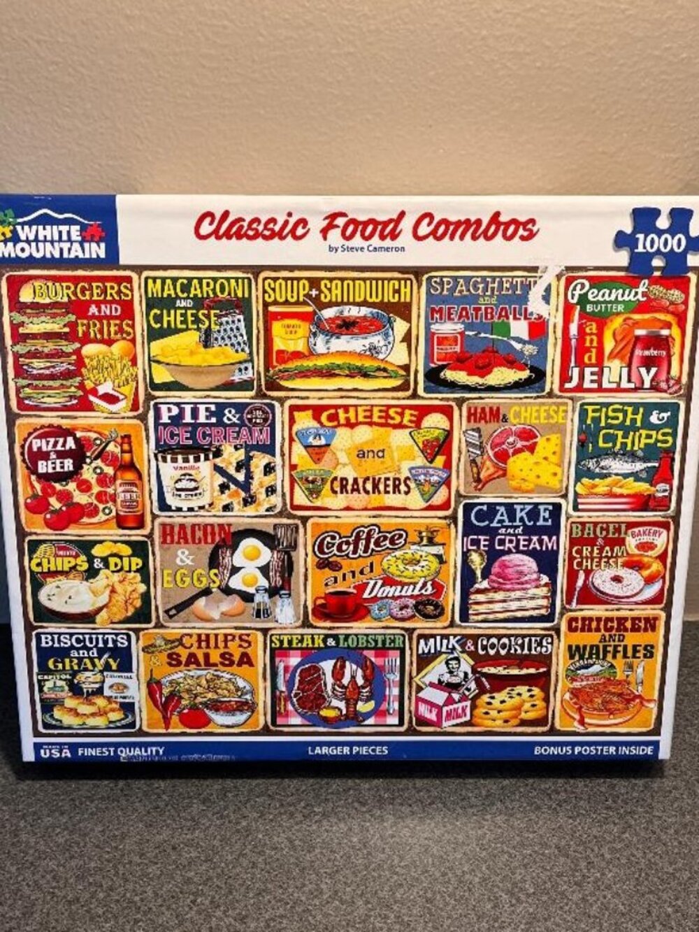White Mountain Classic Food Combos Puzzle 1000 Large Piece Complete + Poster